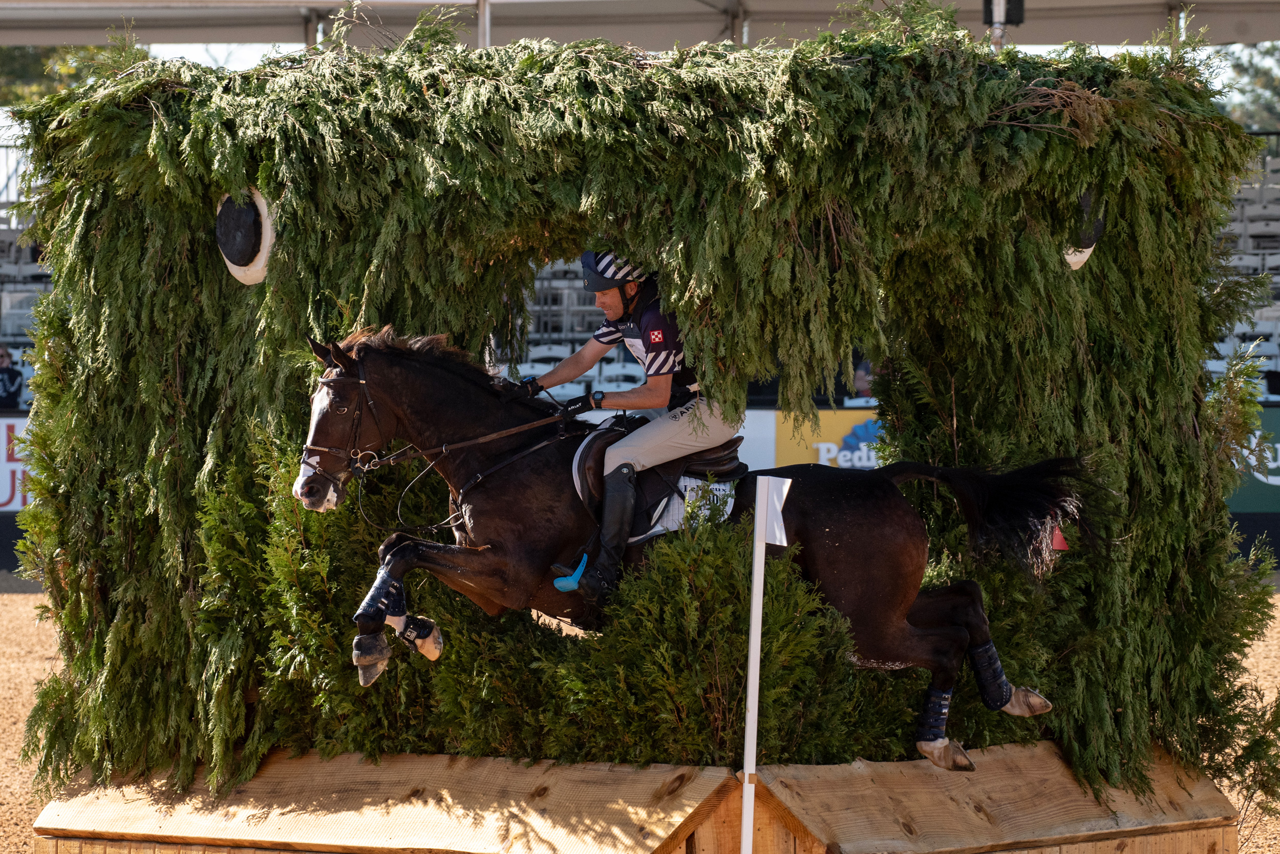 5 Star rider jumping through an obsticle shaped like the head of an owl