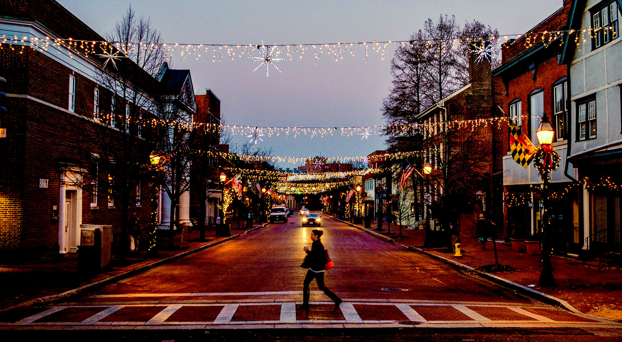 Christmas lights on West Street in Annapolis